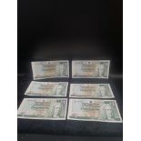 Set of 6 uncirculated the Royal Bank of Scotland one pound notes. In good condition.