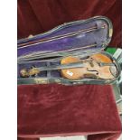 Old Vintage Violin In Fitted Case With Bows With Label To Inside Of Violin