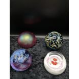 4 paper weights to include caithness faceted paperweight.