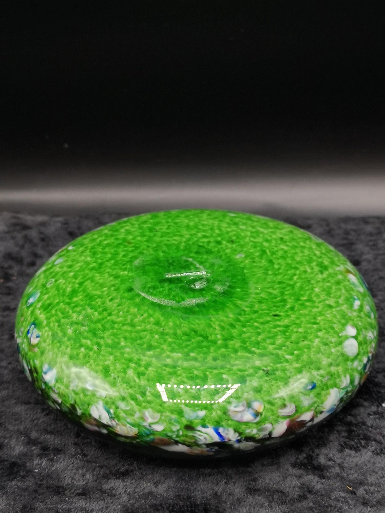 Scottish glass Monart bowl set in green and black with multiple colours. - Image 2 of 2