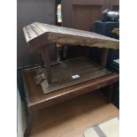 Vintage serving tray together with vintage bird house feeder.