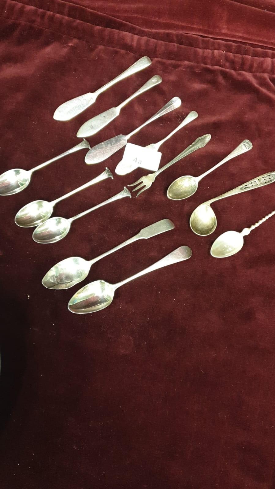 Selection of silver Hall cutlery butter knifes spoons etc to include 2 georgian spoons and 2