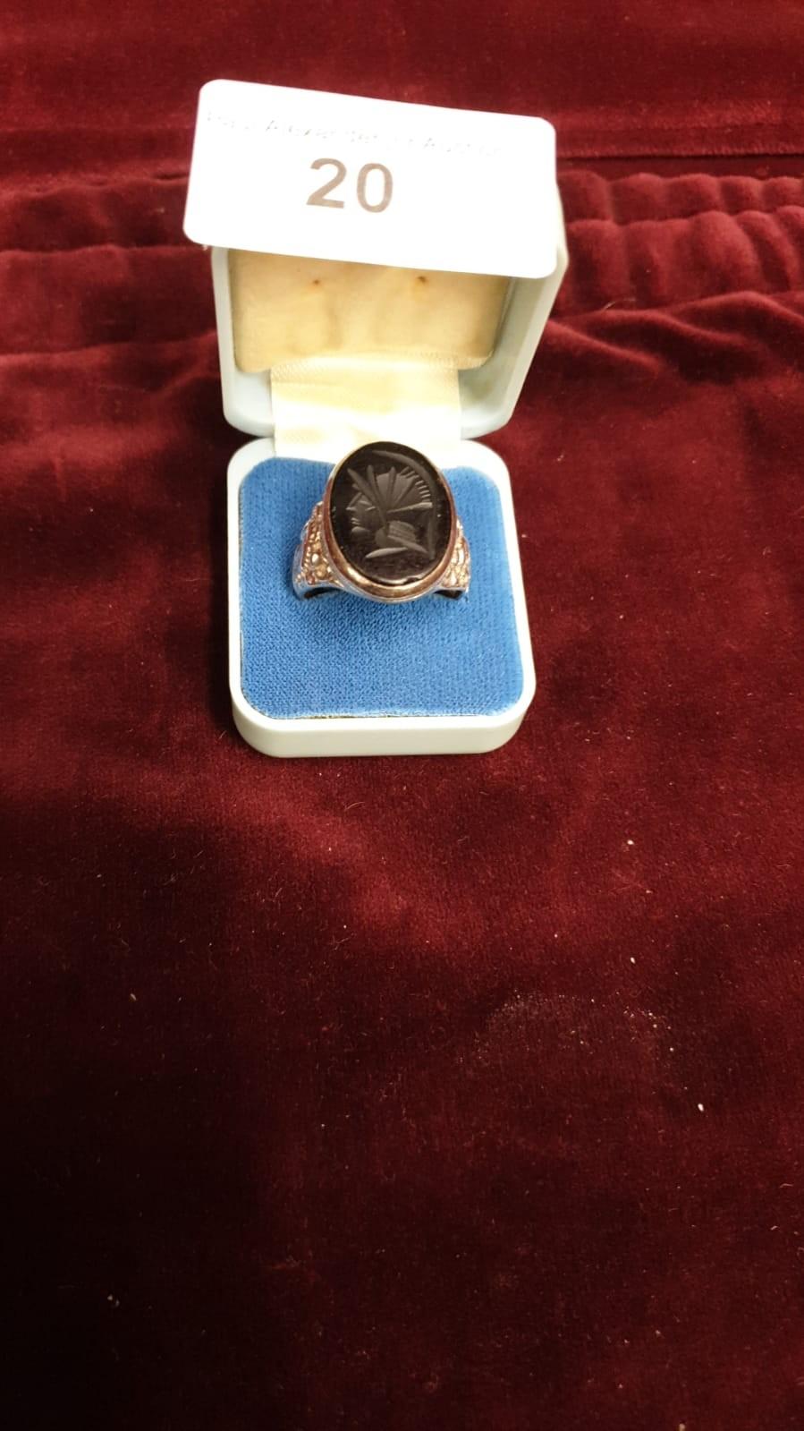 Gents heavy silver Hall marked intaglio ring size U.