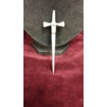 Celtic white metal kilt pin shape of a sword marked RA.