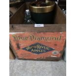Blue diamond vintage apple advertising box with collectables.