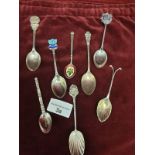 Selection of silver Hall marked enamel spoons etc. 98 grams.