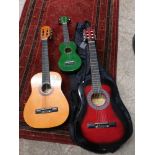 lot of 3 guitars .