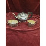 Silver Hall marked birmingham tea set makers BBS ltd. 917 grams.