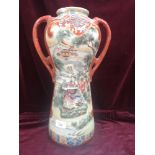 Large early 1900s Chinese vase with raised out of Chinese ladies depting pacoda scene stand over