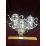 Contential White Metal 4 piece art nouveau tea set includes tray. 2930g