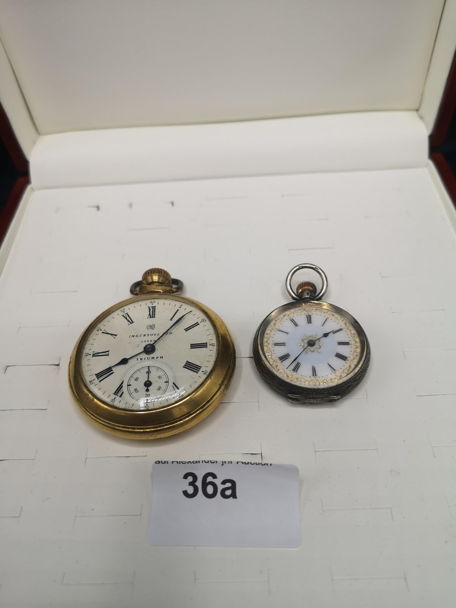 Ingersoll triumph London Ltd pocket watch needs service together with small Edwardian silver - Image 2 of 2