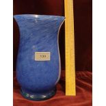 Large Scottish Blue Glass Vase With With Bubble Effect 22cms High Possibly Monart