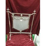 Stunning Victorian Fire Screen With Deco Style Metal Work Swags Finial Tops On 4 Metal Feet