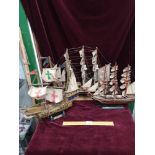 Lot of 3 Large ship models on plinths .