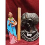 Large African Bust Of Lady And African Figure Of Watercarrier