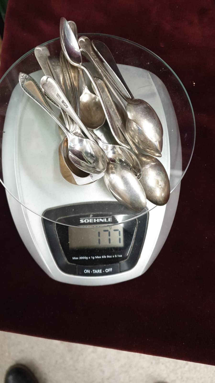 Large selection of silver Hall marked tea spoons. 177 grams.. - Image 2 of 2