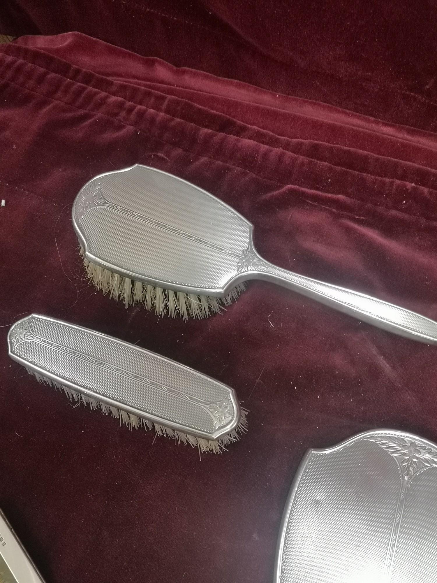 Silver Hall marked mirror and brush set. - Image 4 of 7