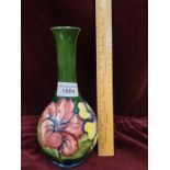 Early Moorcroft Hibicus Pattern Vase Green Ground 22cm