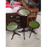 Set of 3 leather topped tables.