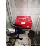Boxed Red Wolf Fishing reel with line .