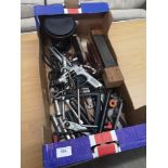 Box of miscellaneous tool items includes airtool gun etc.