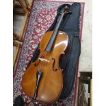 Large Cello musical instrument with fitted bag.