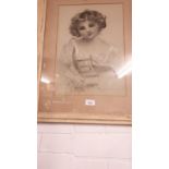 Victorian Drawing/ Pastel of Young Lady