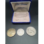 3 collectable coins includes the silver jubilee year of 1935 coin,cornationncoin dated 1937 together