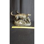 Large heavy Bronze dogs sculpture hunting on bronze base.