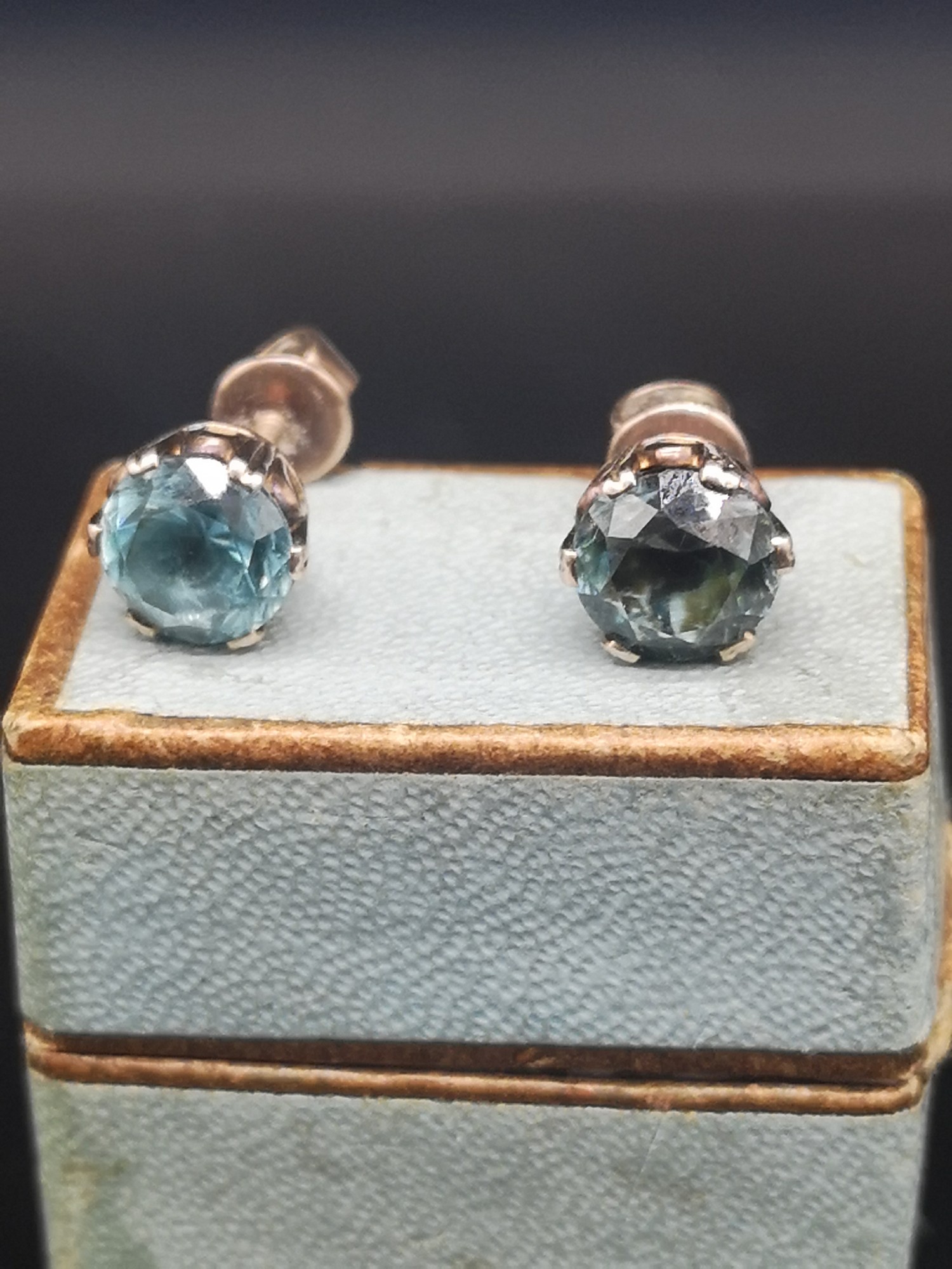 Pair of 9ct gold aquamarine stone earrings.