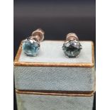 Pair of 9ct gold aquamarine stone earrings.