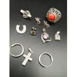 Lot of Silver jewellery includes pendants and earrings.