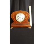 Large Stunning Edwardian Mantel Clock With Beautiful Inlays on Brass Feet Has Pendulum