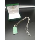 Silver belchar necklace set with mint green mother of pearl pendant.