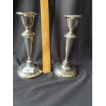Large Pair silver hall marked birmingham candle sticks makers EJC 20 cm in height .