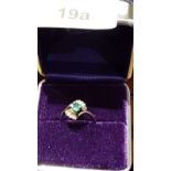 Vintage Art Deco Style Silver Ring With Centre Green Stone And Bezel Cut Stones On Shoulders.