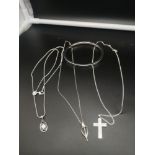 3 silver necklaces together with silver Hall marked bangle.