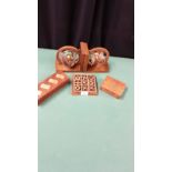 Selection Of Desk Items Bookends, Naughts And Crosses,Dominoes Cards