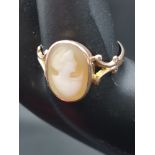 9ct gold hall marked 375 Rose gold cameo ring.