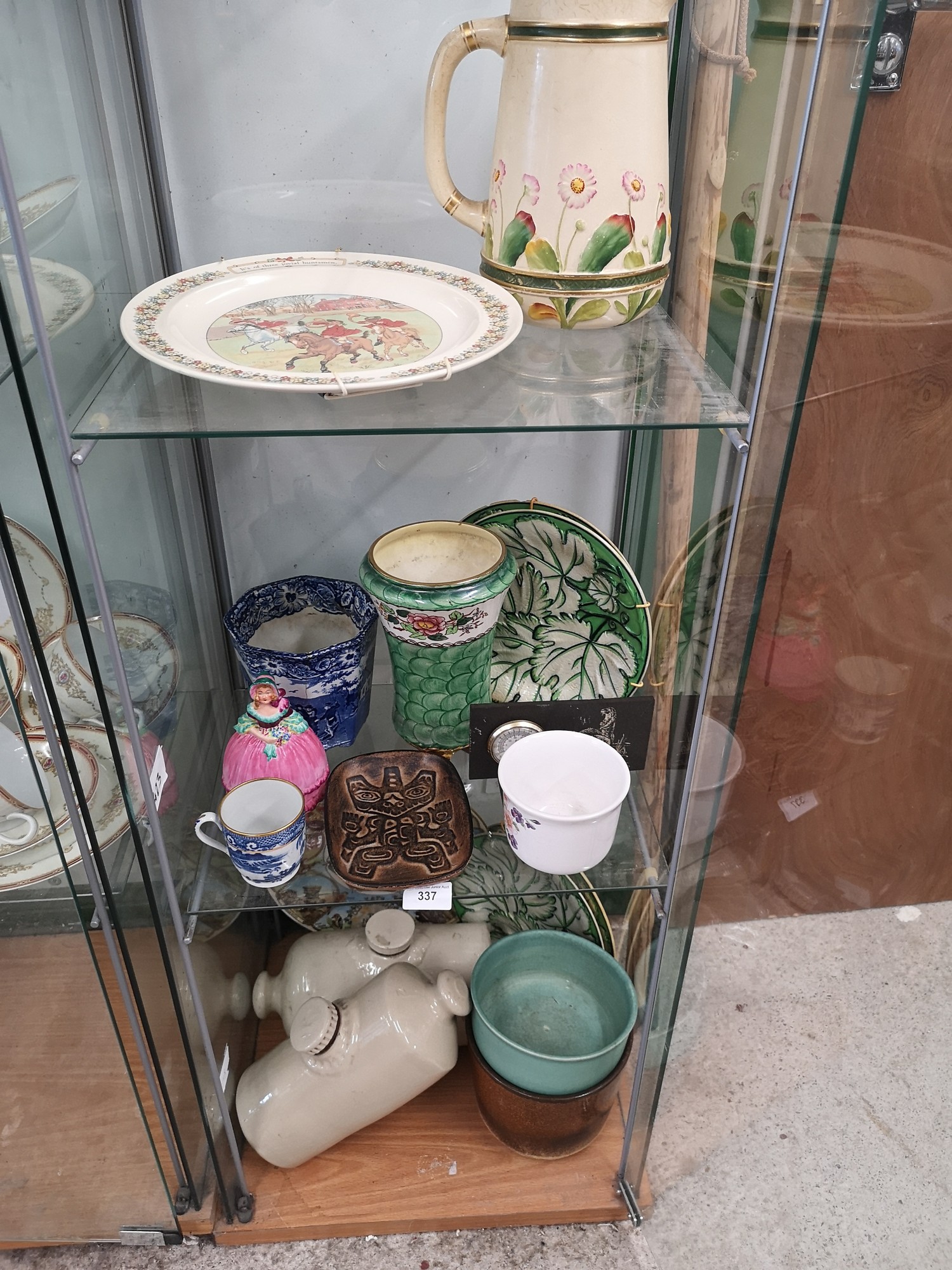 3 shelves of collectables includes maling etc.