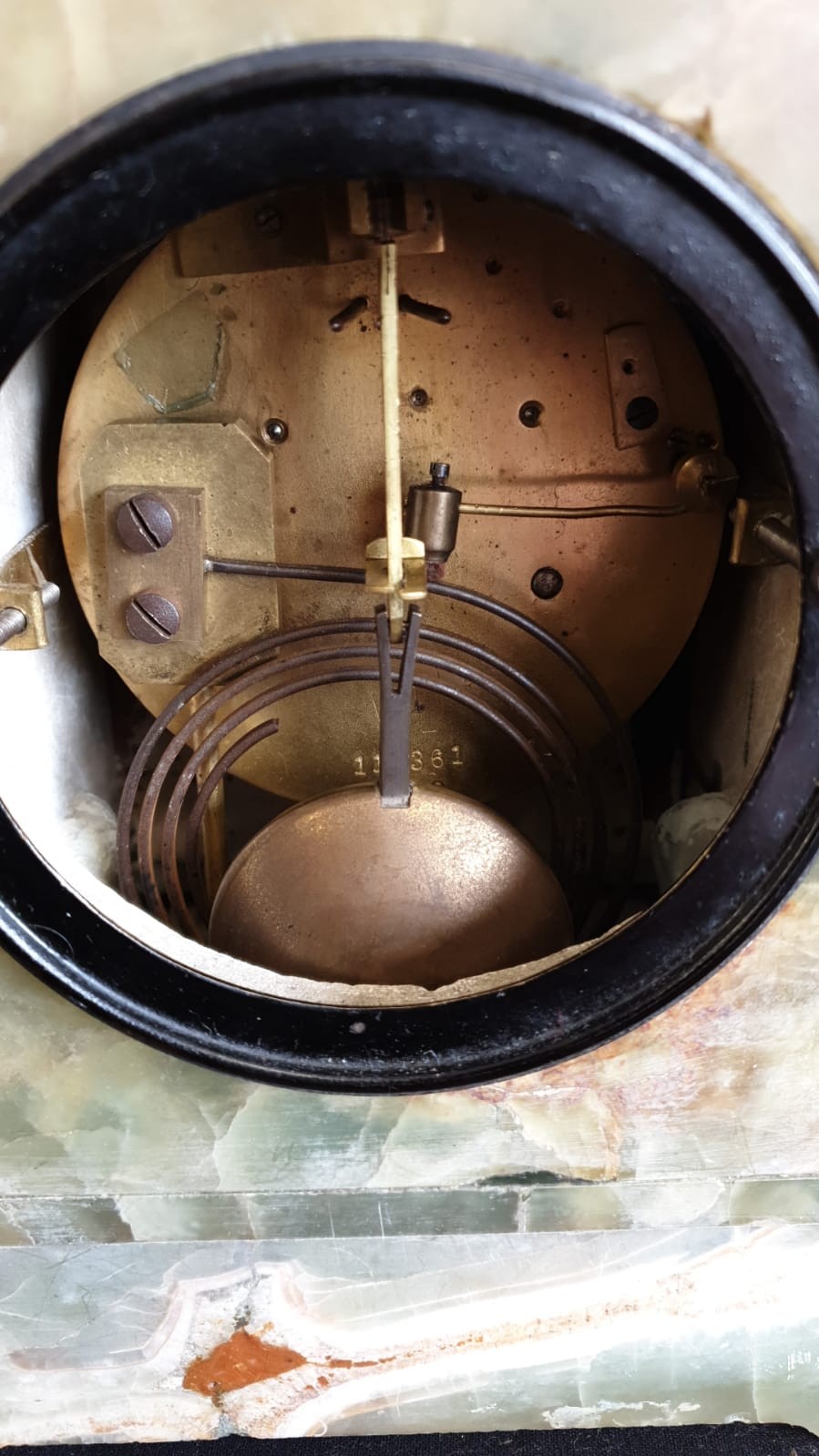 Stunning Victorian Onyx and Brass Corinthian Collumn Clock Keswick On Face Possibly From Arts And - Image 3 of 3