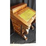 Lovely Leather Topped Davenport Desk With Carved Front Legs With Paw Feet And Side Drawers