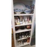 5 Large shelfs of collectables includes carnival glass, Coalport figure, silver plated etc.