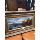 Victorian oil Painting of scottish loch scene with Castle in gilt frame..