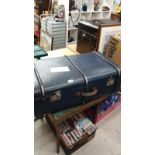 Large Blue Wood Bound Trunk/ Case