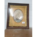 Victorian Water Colour Of Sailing Ship In Rare Victorian Double Frame