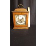 British Made Quality Bracket Mantel Clock In Mahogany Case With Brass Face Glass Viewing Sides