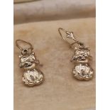 Pair of 9ct gold cat earrings.