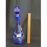 Large Stunning Cobalt Blue Diamond Cut Decanter And Stopper