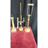 3 1900s Brass interior lamps and 3 section light with corinthian columns etc.